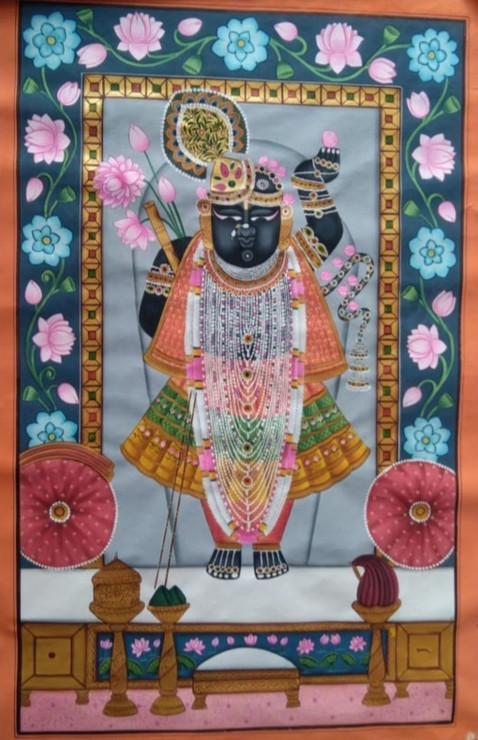 Pichwai Painting Painting Of Lord Shrinathji Indian (ART_7555_68045) - Handpainted Art Painting - 24in X 36in