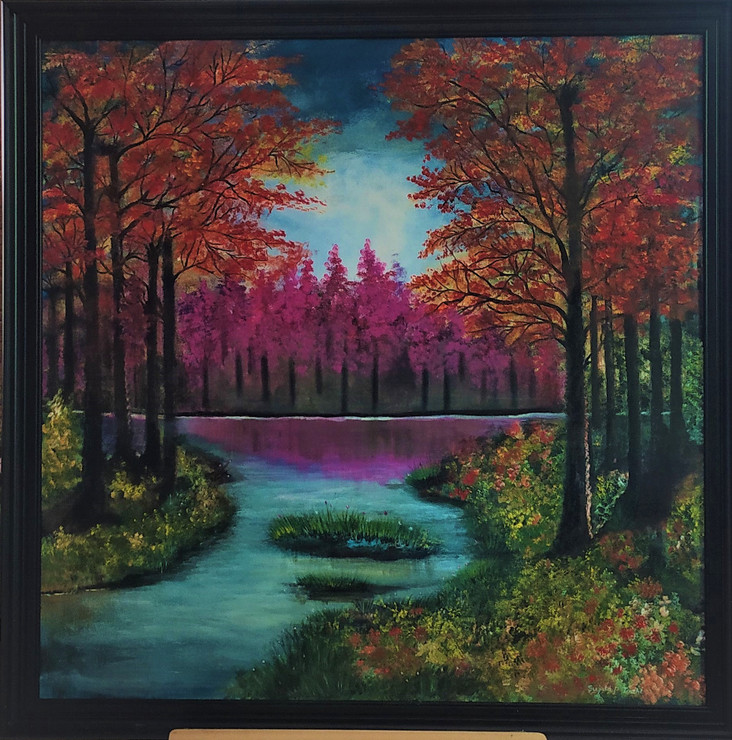 Nature's Reflection (ART_7433_68046) - Handpainted Art Painting - 48in X 48in