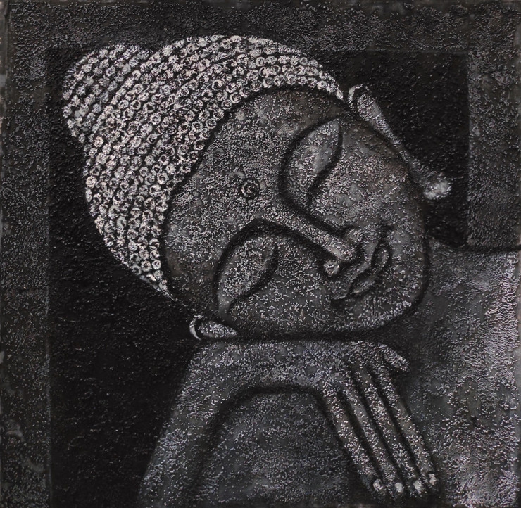Lord Buddha - Mixed Media Texture Art (ART_5557_68005) - Handpainted Art Painting - 24in X 24in