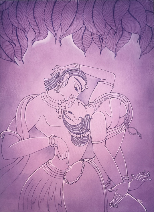 Radha Krishna - Prem Ras- (SJAC336D) (PRT_5750_65632) - Canvas Art Print - 27in X 37in