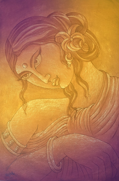 WAITING LADY  -(SJAC05A) (PRT_5750_65599) - Canvas Art Print - 27in X 41in
