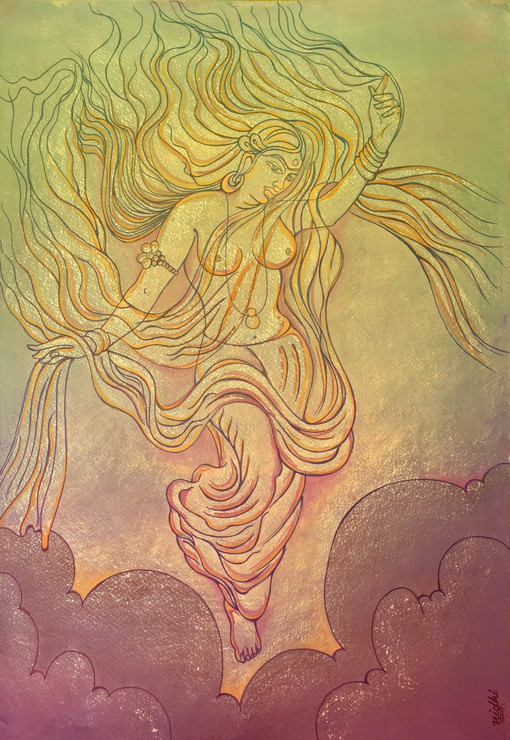 Lady Ganga -(SJAC06A) (PRT_5750_65352) - Canvas Art Print - 27in X 39in