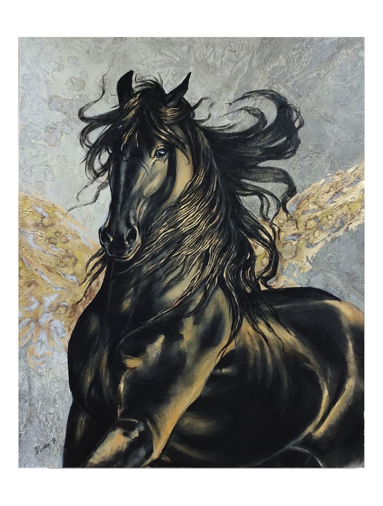 Black Beauty (ART_7946_68189) - Handpainted Art Painting - 24in X 30in