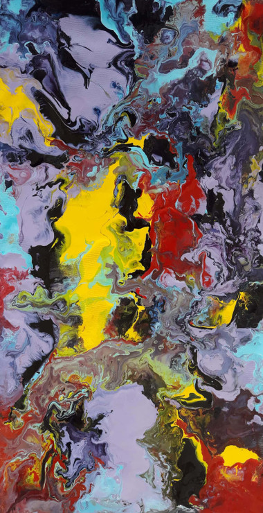 Abstract Dynamic Multicolour Fluid Acrylic Painting (ART_8034_68156) - Handpainted Art Painting - 12in X 22in