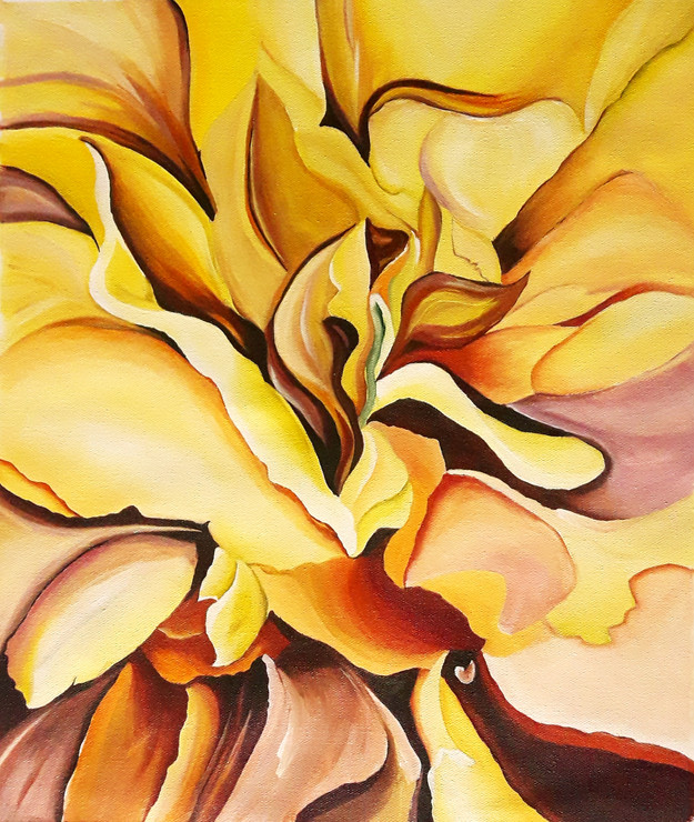 Abstract Blooming Yellow Peony Flower (ART_8034_59162) - Handpainted Art Painting - 14in X 16in