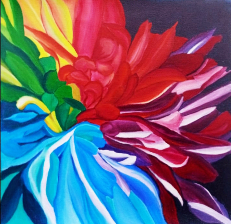 Abstract rainbow flower (ART_8034_56483) - Handpainted Art Painting - 8in X 8in