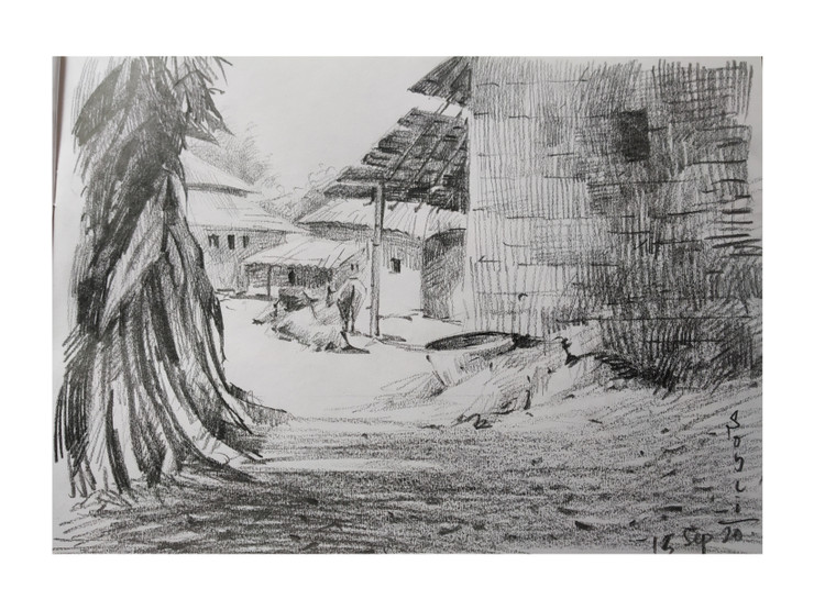 Village  (PRT_7901_68299) - Canvas Art Print - 10in X 9in