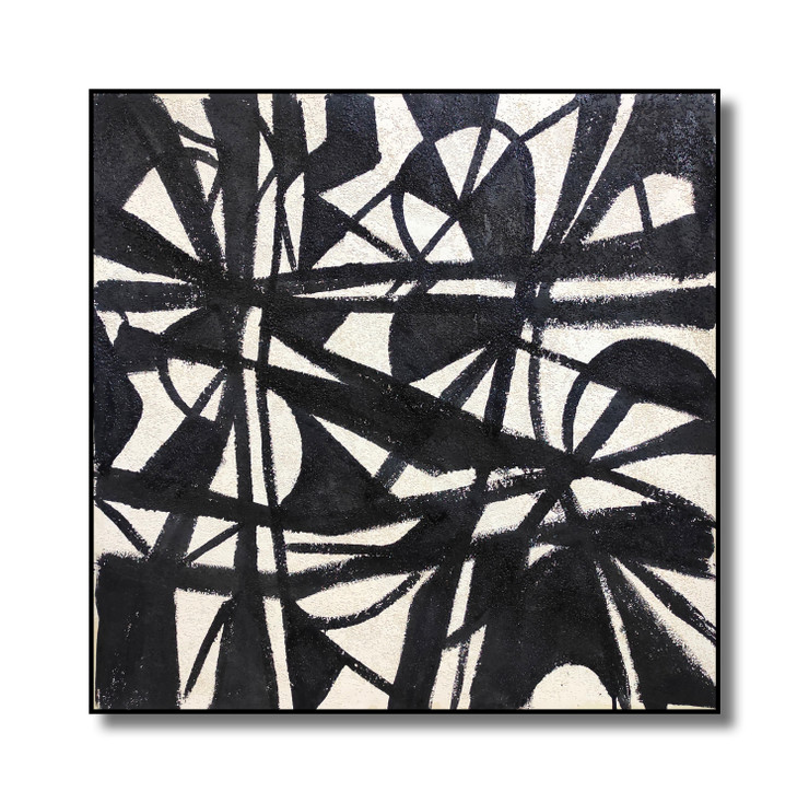 Black & White Modern Abstract - Monochromatic Pattern (ART_5557_68296) - Handpainted Art Painting - 32in X 32in