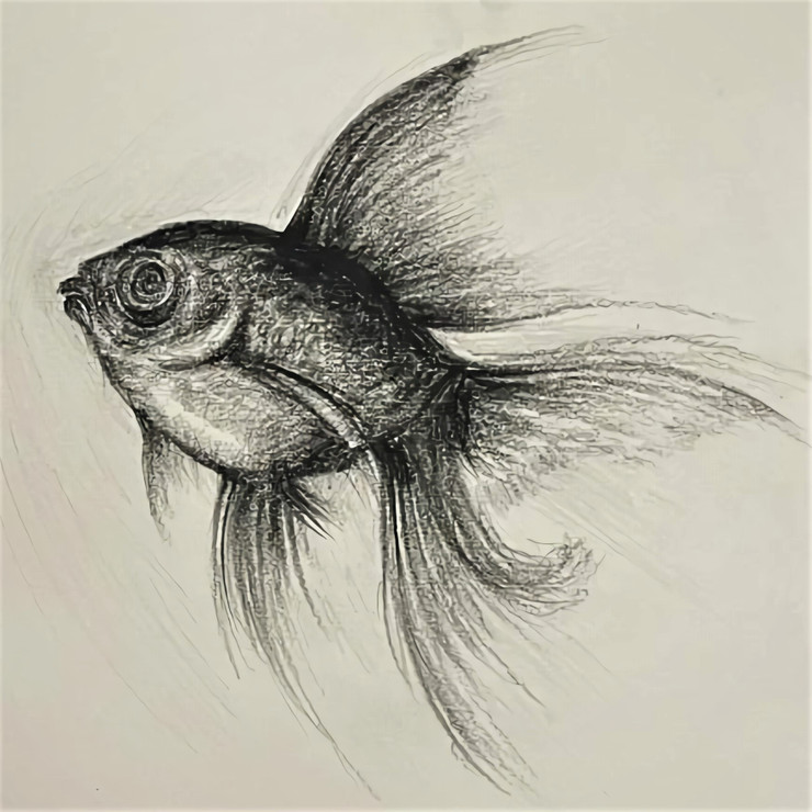 Charcoal Fish (ART_8519_66113) - Handpainted Art Painting - 8in X 8in