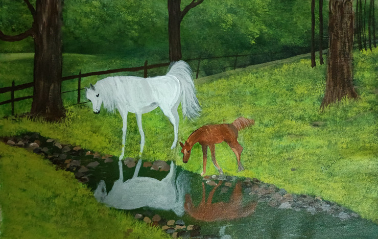 The Horses  (ART_8657_68389) - Handpainted Art Painting - 24in X 16in
