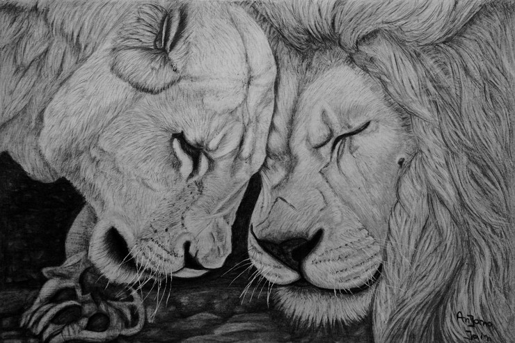 Love In The Jungle (ART_8067_68535) - Handpainted Art Painting - 11in X 8in