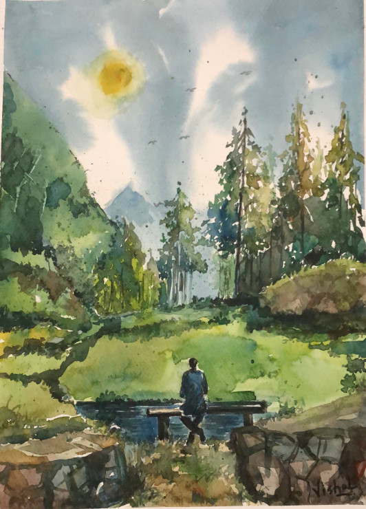 Landscape (ART_585_68529) - Handpainted Art Painting - 10 in X 12in
