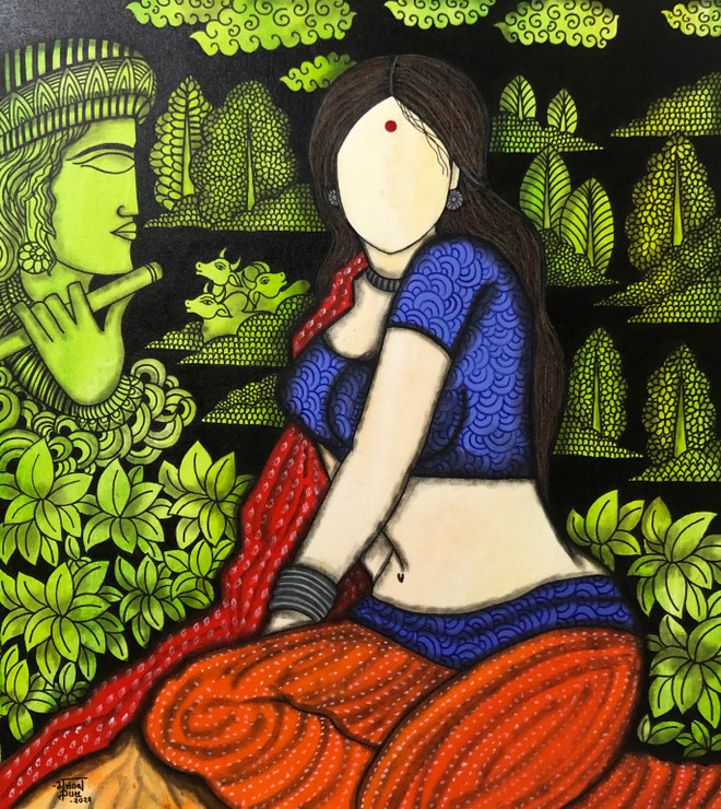 Gauri  (ART_7129_68650) - Handpainted Art Painting - 29in X 32in