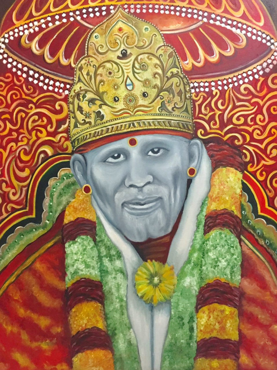 Shirdi Sai Baba Original Realistic Art (ART_5557_57818) - Handpainted Art Painting - 34in X 45in