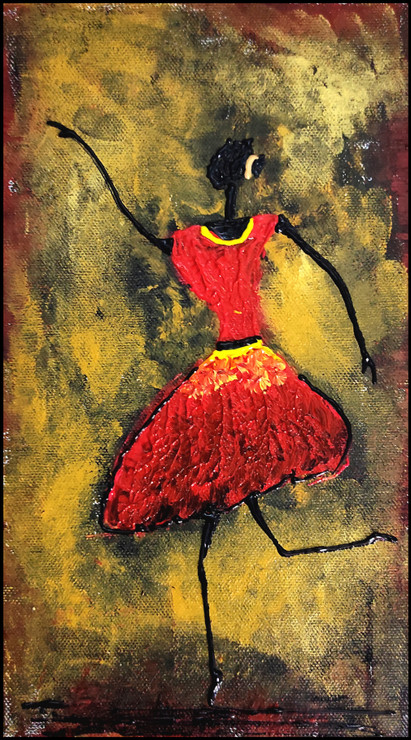 Tribal Dancing Women - Small Wall Decor Painting (ART_5557_68962) - Handpainted Art Painting - 6in X 11in