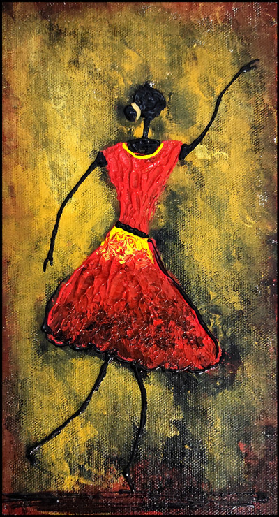 Tribal Dancing Women - Small Wall Decor Painting (ART_5557_68961) - Handpainted Art Painting - 6in X 11in