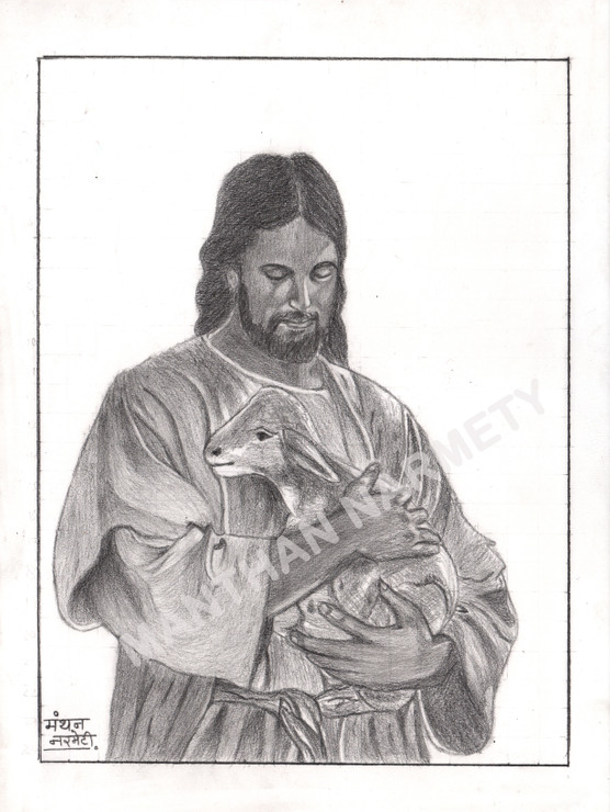 Jesus Christ Sketch  (PRT_8408_68936) - Canvas Art Print - 60in X 85in