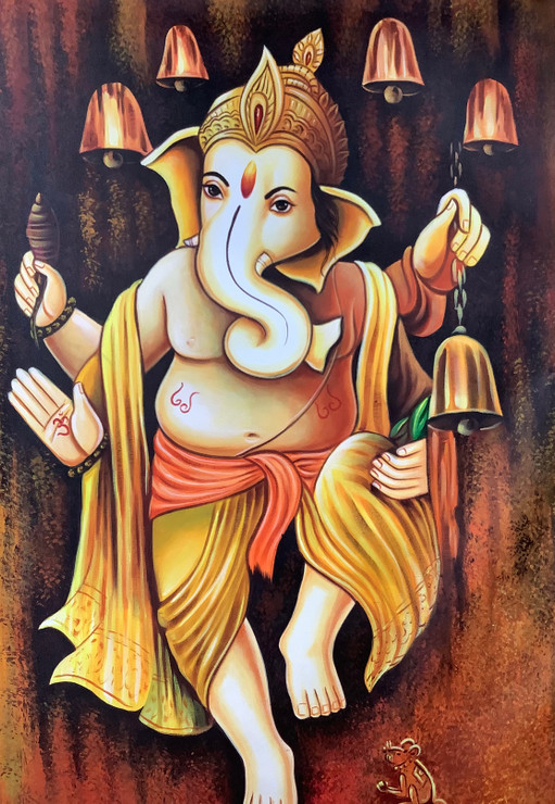 GANESHA PAINTING-03 (ART_3319_69034) - Handpainted Art Painting - 24in X 36in