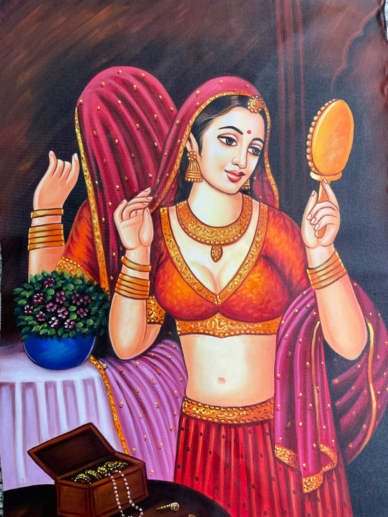 RAJASTHANI LADY BY ARTOHOLIC (ART_3319_69160) - Handpainted Art Painting - 28in X 48in