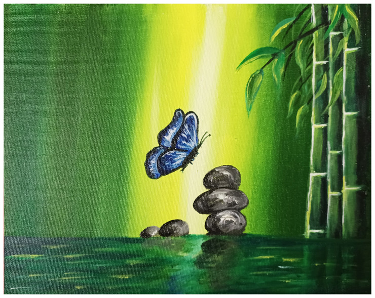 Water-Butterfly-RAS-0006 (ART_8733_69211) - Handpainted Art Painting - 10in X 8in