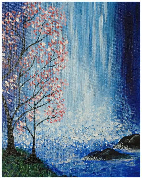 Water Fall-RAS-0001 (ART_8733_69206) - Handpainted Art Painting - 8in X 10in