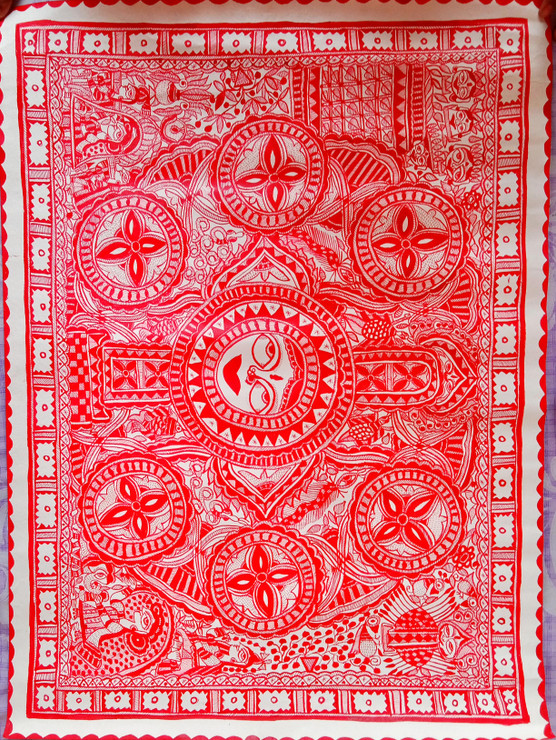 MADHUBANI PAINTING  KOHBAR KOBAR  (ART_7470_69359) - Handpainted Art Painting - 30in X 22in