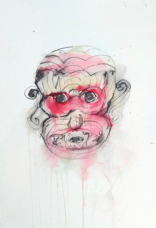 Monkey mask -1 (ART_6373_69261) - Handpainted Art Painting - 15in X 22in