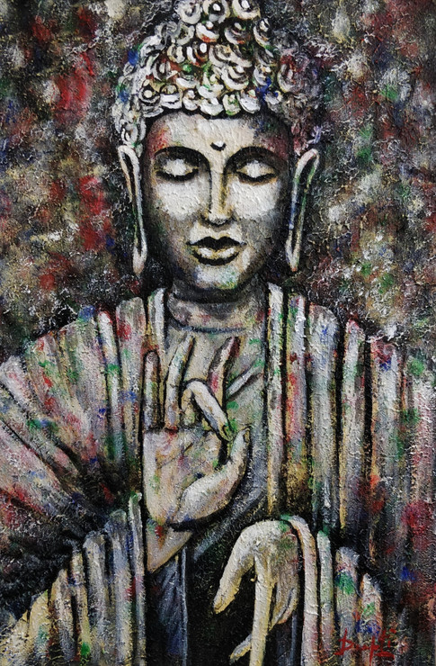 Buddha Sand Texture (ART_8456_69188) - Handpainted Art Painting - 20in X 30in
