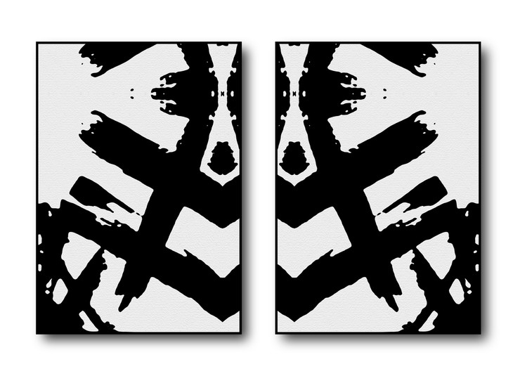 2 Panel Modern Abstract - Black and White (ART_5557_69431) - Handpainted Art Painting - 40in X 29in