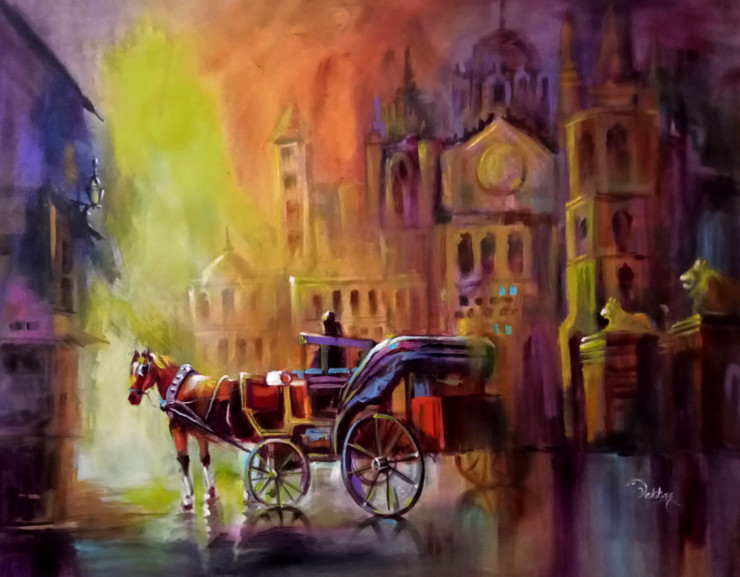 Horse Cart 2 (ART_1038_69489) - Handpainted Art Painting - 30in X 20in