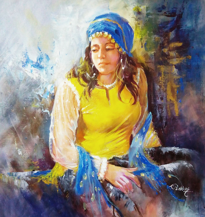 Cute Girl (ART_1038_69485) - Handpainted Art Painting - 24in X 24in