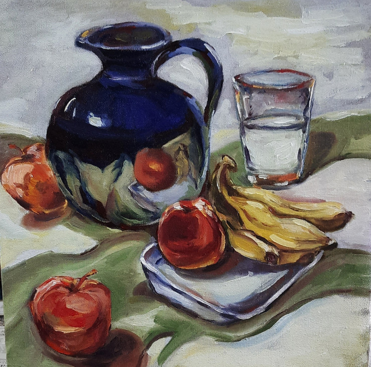 The Breakfast  (ART_8741_69625) - Handpainted Art Painting - 12in X 12in