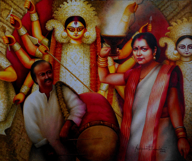 Durga series 11 (ART_7574_69669) - Handpainted Art Painting - 23in X 18in