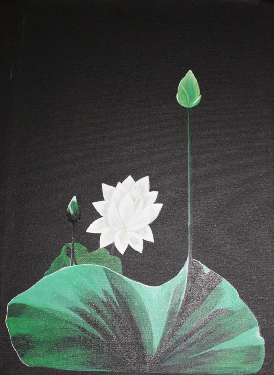 The white lotus  (ART_8626_68793) - Handpainted Art Painting - 16in X 22in
