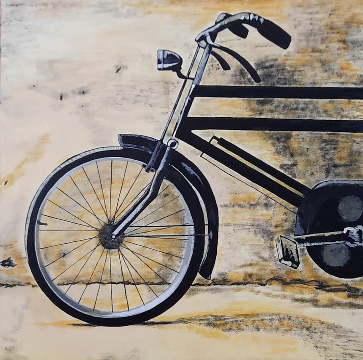 Vintage Cycle (ART_5839_50249) - Handpainted Art Painting - 18in X 18in
