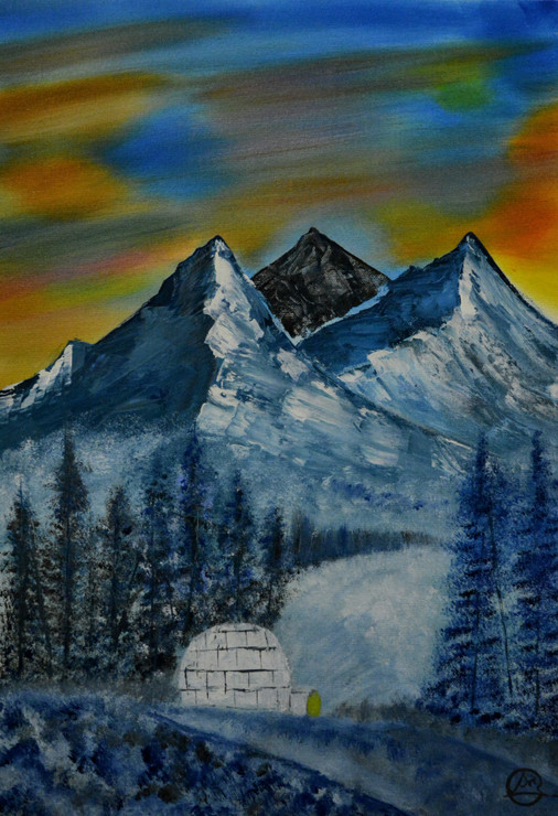 Am Igloo Hot (ART_8580_69792) - Handpainted Art Painting - 14in X 20in