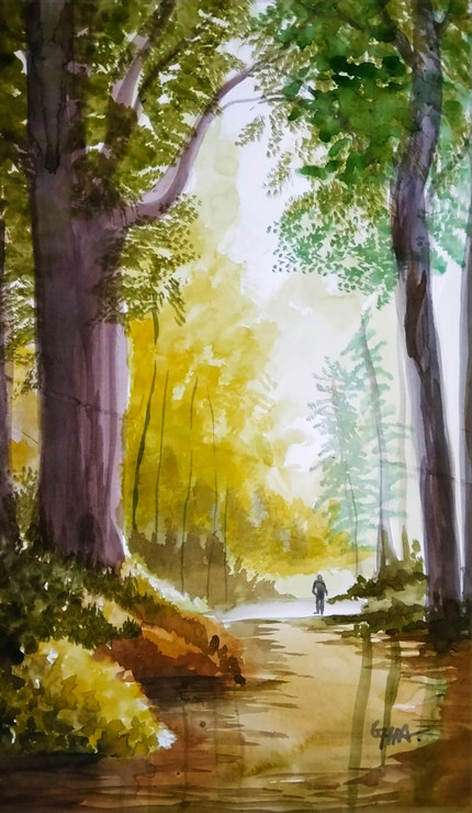 Light forest (watercolor painting) 16/23 inch (ART_8771_69749) - Handpainted Art Painting - 16in X 23in