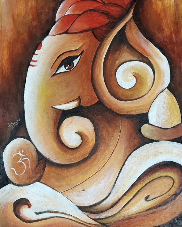 Mahaakaya -Ganeshji (ART_8758_69688) - Handpainted Art Painting - 16in X 20in