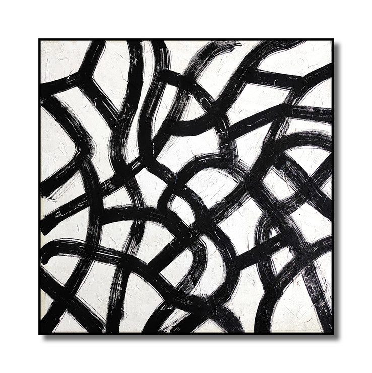 The Shadows - Black & White Contemporary Abstract (ART_5557_69819) - Handpainted Art Painting - 24in X 24in