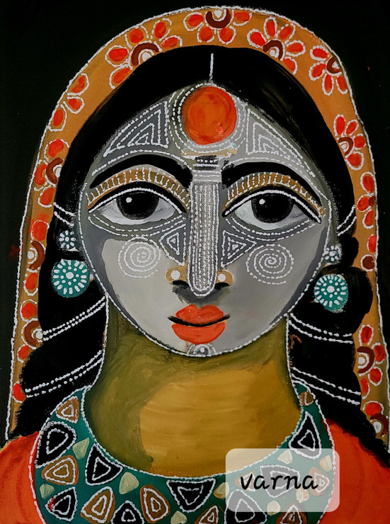 Tribal Lady-grey (PRT_8079_69930) - Canvas Art Print - 14in X 18in