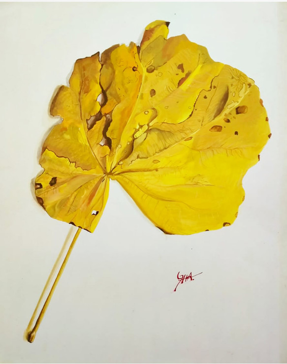 Handmade painting/ Leaf/ 11√ó16 kinch (ART_8771_69916) - Handpainted Art Painting - 11in X 16in