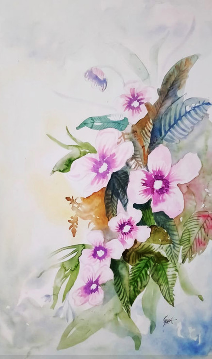 Handmade watercolor painting/ Flower/ 16√ó23 inch (ART_8771_69908) - Handpainted Art Painting - 16in X 23in