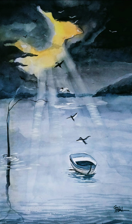Handmade watercolor painting/ Rainy Clouds/ 16√ó23 inch (ART_8771_69901) - Handpainted Art Painting - 16in X 23in