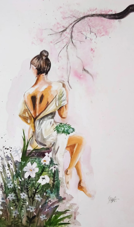 Handmade watercolor painting/ women/ 16√ó23 inxh (ART_8771_69895) - Handpainted Art Painting - 16in X 23in