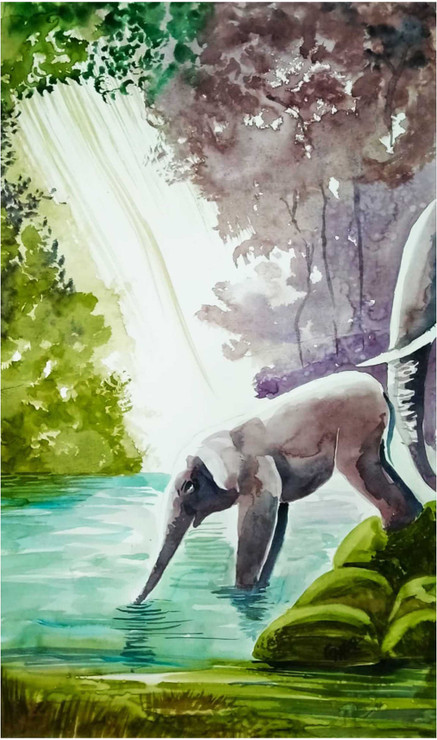 Handmade watercolor painting/ Elephant/ 16√ó23 inch (ART_8771_69894) - Handpainted Art Painting - 16in X 23in