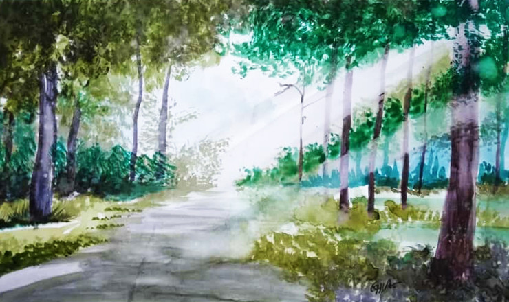 Handmade watercolor painting/ Forest/ 16√ó23 inch (ART_8771_69879) - Handpainted Art Painting - 23in X 16in