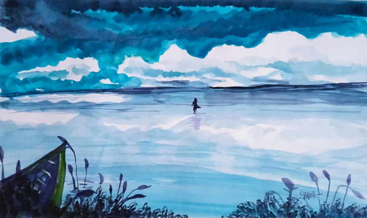 Handmade watercolor painting/Clouds/ 16√ó23 inch (ART_8771_69878) - Handpainted Art Painting - 23in X 16in