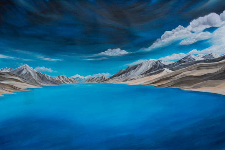 Pangong Tso  (ART_8706_69861) - Handpainted Art Painting - 30in X 20in