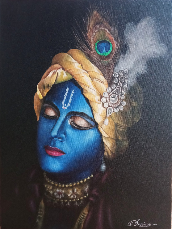 Lord krishna (ART_8693_69822) - Handpainted Art Painting - 12in X 16in