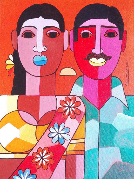 Couple2 (ART_938_69832) - Handpainted Art Painting - 12in X 16in